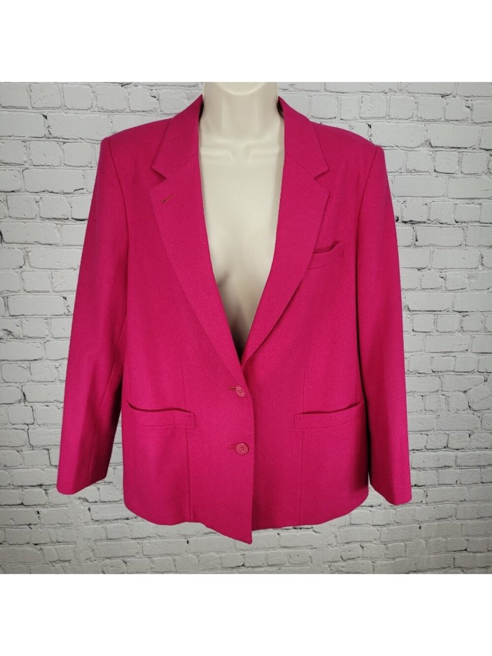 VTG Epitome Fuchsia Pink Wool Notch 2 Button Blazer Jacket Japan Made Size 12